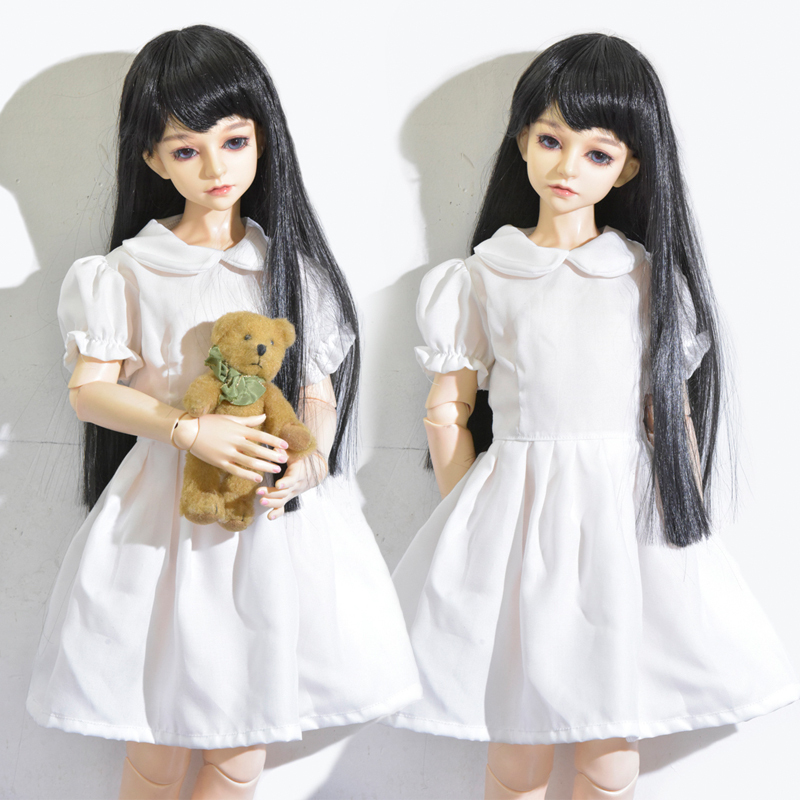 In-Stock Bjd Doll Clothes 3/4/6 Scale Doll Dress Ladylike Pure White Anti-Dye Cotton Base Dress with Socks Included