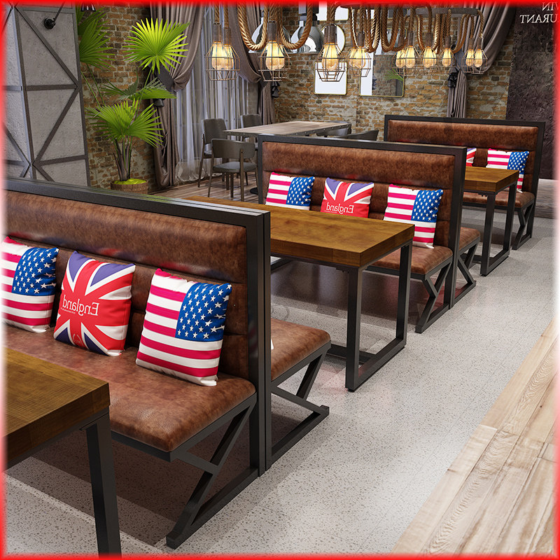 Retro industrial style cafe wrought iron economy bar catering milk tea hot pot shop card seat sofa table and chair combination