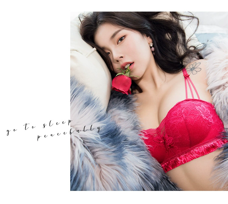 Mật ong Kiss Gathered Bra Set Đồ lót cưới màu đỏ Phụ nữ Không có Vòng tròn Bộ sưu tập Ren áo bra đẹp