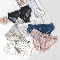 Buy 3 get 1 sexy polo point lace panties cotton bottom low waist hip hip girl thin Japanese breifs