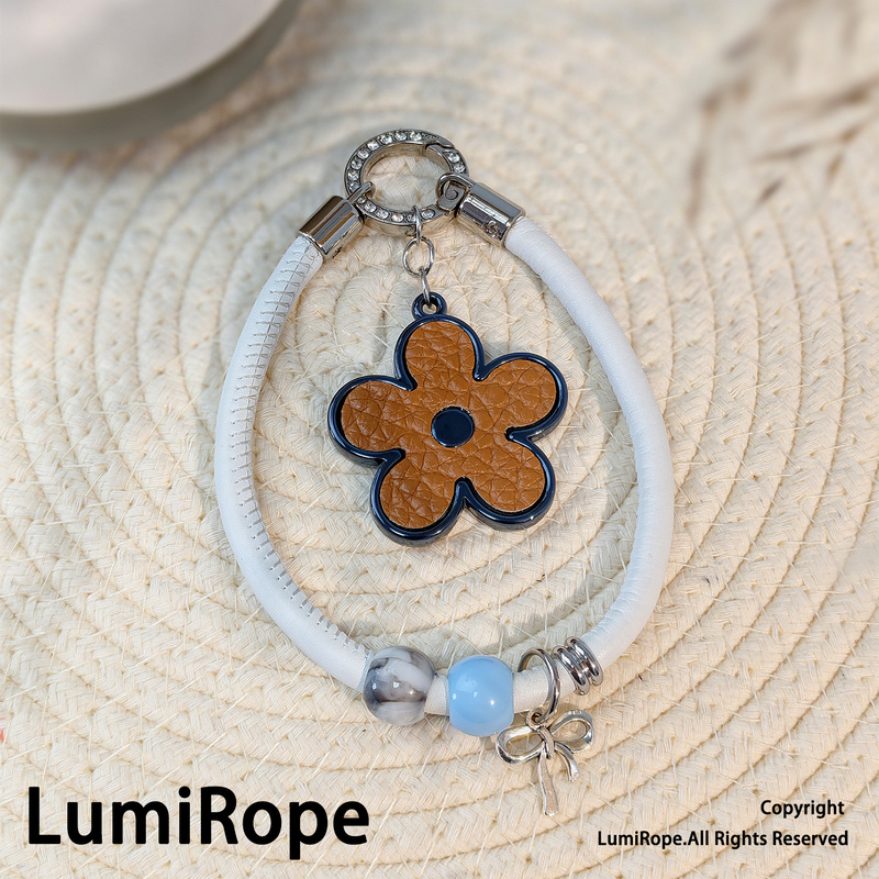 Lumirope Original Leather Small Flower Wrist Strap Leather Fashion Phone Lanyard Bag Charm Keychain