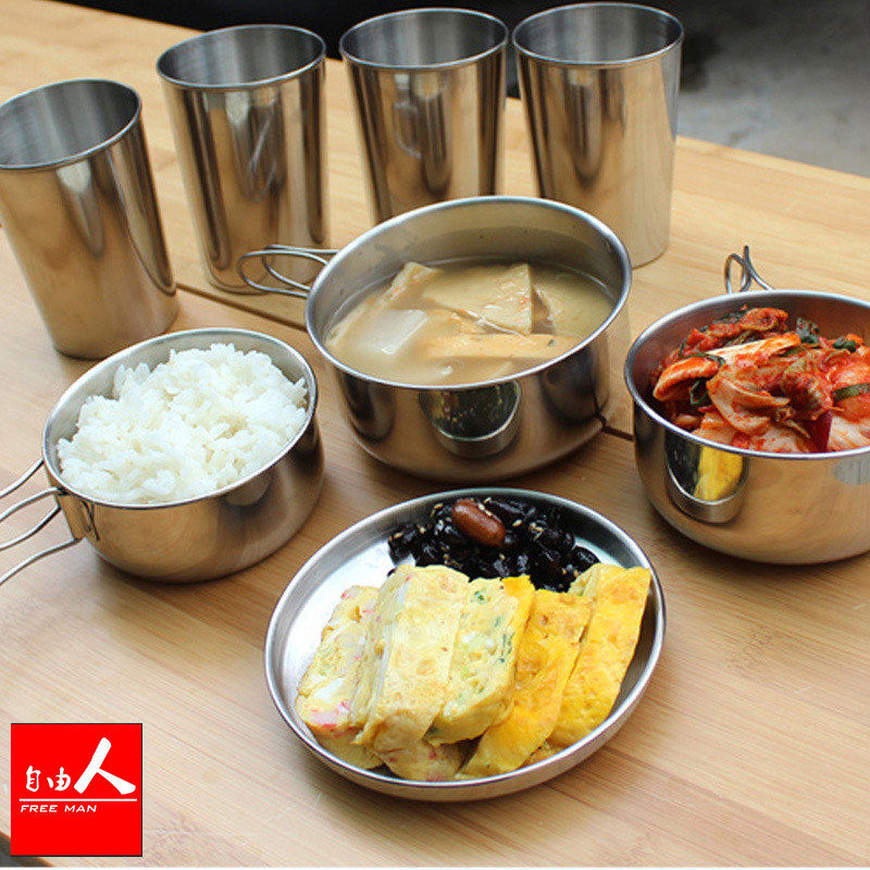 Stainless Steel Outdoor Portable Cutlery Suit Jacket Pan Camping Wild Cooking Cooker Pan With Picnic Multifunctional Set Bowl Camping