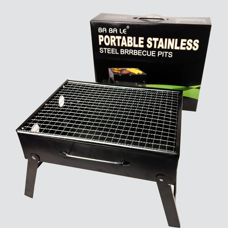 Outdoor home barbecue stainless steel padded oven small folding shelf charcoal camping portable carbon