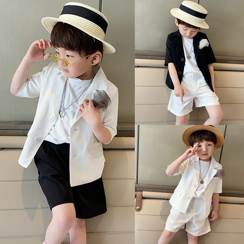 Boy casual Western suit Suit Handsome Gas Fried Street Children Little Suit Foreign Pie Flower Boy Walking Show Gown Little Boy Pence