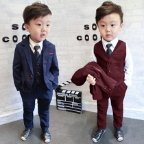 Childrens autumn and winter clothes plus velvet male baby suit suit suit three-piece handsome flower child wedding host dress