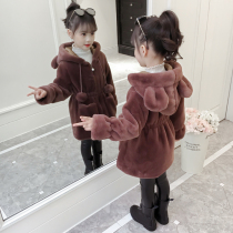 Girls middle - long coat in autumn and winter dress 2021 new gas fashion plus thicker heating childrens hair tide