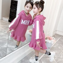Girls Mid-Long Dress Dress Cotton Spring Gas Childrens Long Sleeve Dress in Large Child Fall