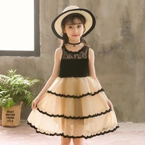 2020 Summer New Girl Dress Dress Yellow Cake Dress in Young Child Net Lace Dress
