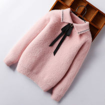 Mink sweater girl winter dress new loose student baby childs tops knitted tide