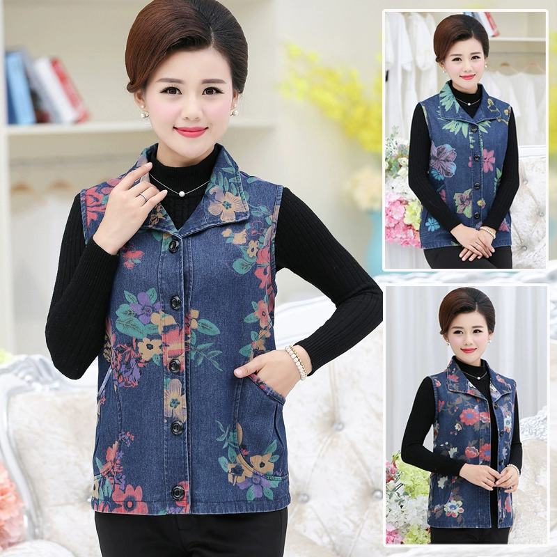 Áo vest nữ trung niên và cao tuổi Các bà mẹ mặc vest mùa xuân, mùa thu và mùa đông vest vest cộng với áo ghi lê nhung dày cỡ lớn - Quần áo của mẹ