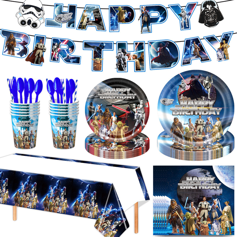 Star Wars Alien-Themed Birthday Party Decoration Supplies Star Wars Balloon Inserts Paper Plates Paper Cups Tableware Set