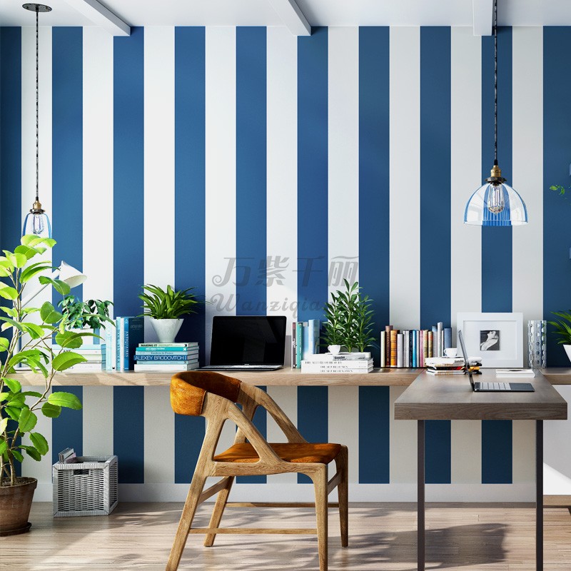 Blue striped wallpaper modern minimalist Mediterranean style environmental protection living room non-woven fabric bedroom waterproof clearance treatment - Taobao