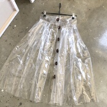 Plastic Lovers Spring and Summer Raincoat Skirt TPU High-waist Button Rain Skirt Plastic Transparent Pvc Half Skirt