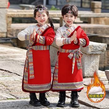 Children's ethnic minority clothing tibetan robes plus velvet for boys and girls tibetan mongolian winter new year's day festive performance robes
