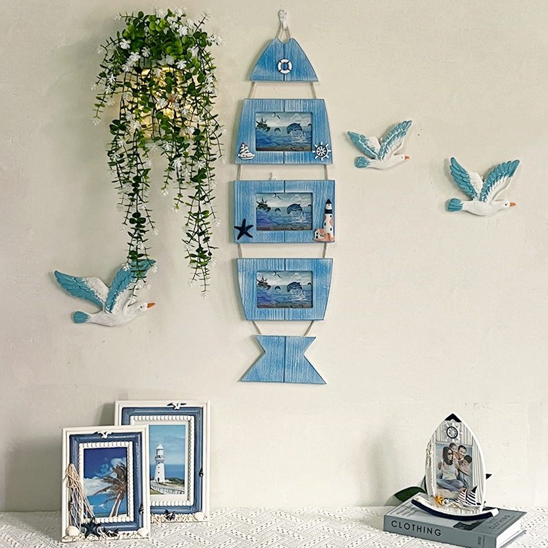 Mediterranean 5-Inch 6inch 7inch Three-Frame Photo Frame Wall Hanging Creative Photo Wall Decoration Hanging Piece Seaside Souvenir Display Stand