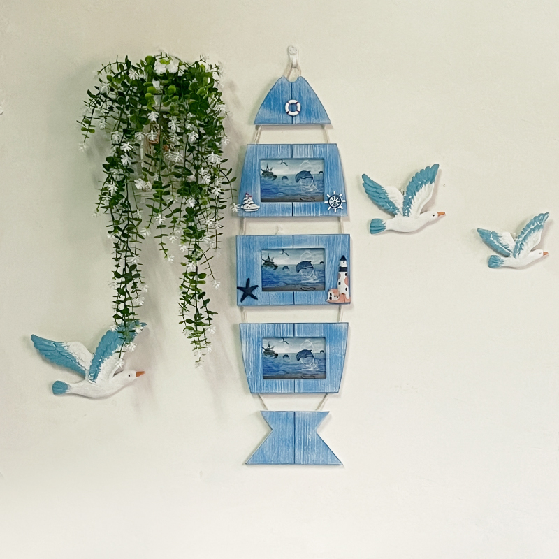 Mediterranean Big Fish Five-Panel Photo Frame Wall Hanging 5inch Photos Children's Room Wall Decoration Ocean Style