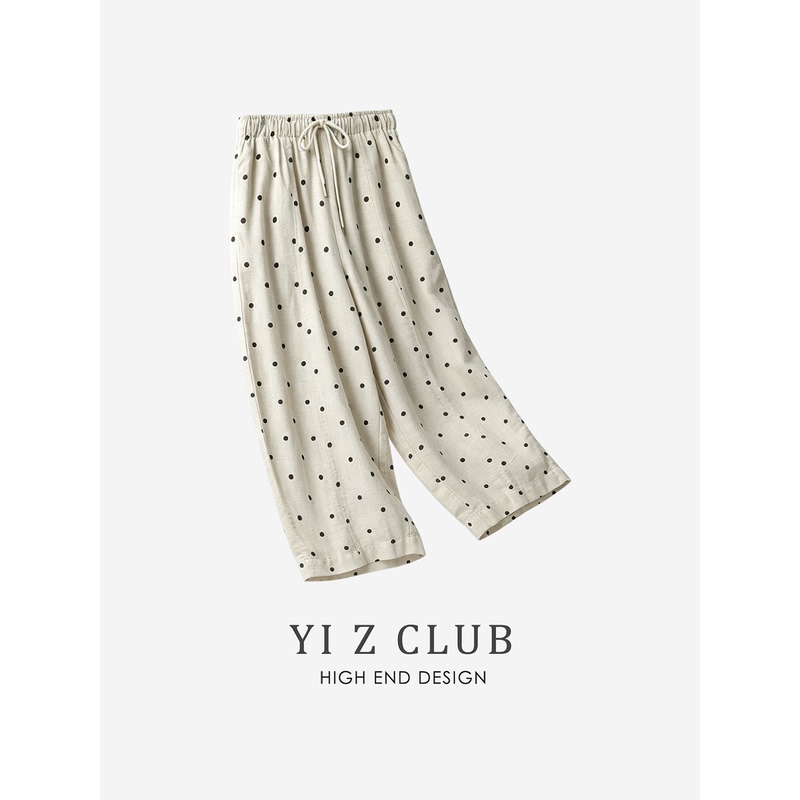 Yi Z Club Polka Dot Print Elastic High-Waisted Multi-Pocket 9-Point Tapered Pants Available in Plus Sizes for Spring and Summer Women's Clothing 0.37