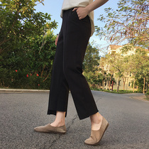 Large size womens pants 2021 spring and autumn new fat mm loose thin suit pants nine-point straight tube wide leg pants foreign trend