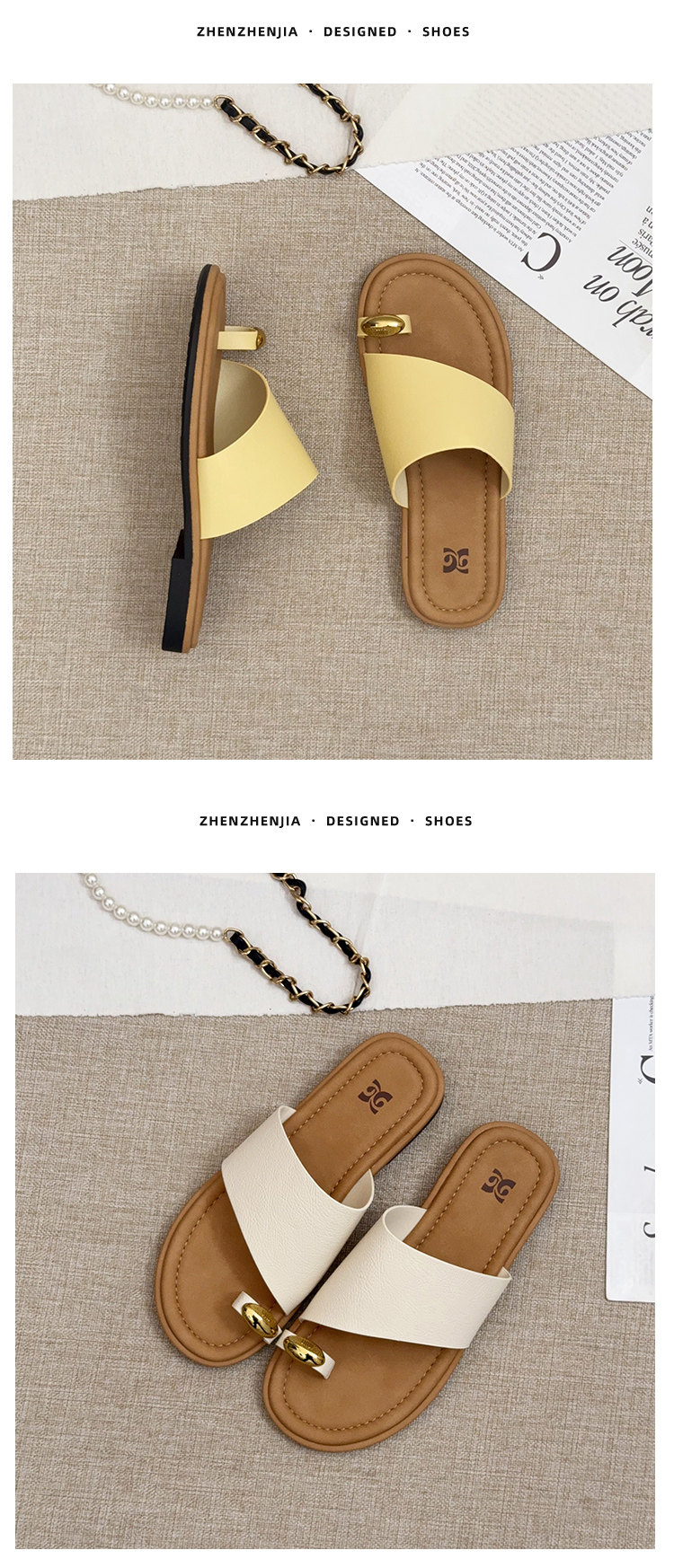 复古银色套趾凉拖鞋女2025夏季新款百搭平底一字拖配裙子沙滩半拖详情10