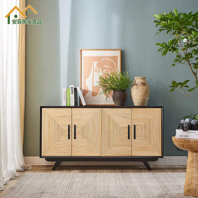 Dining cabinet solid wood Nordic modern minimalist tea water cabinet integrated by wall Home containing cabinet Living room light and luxurious closing cabinet
