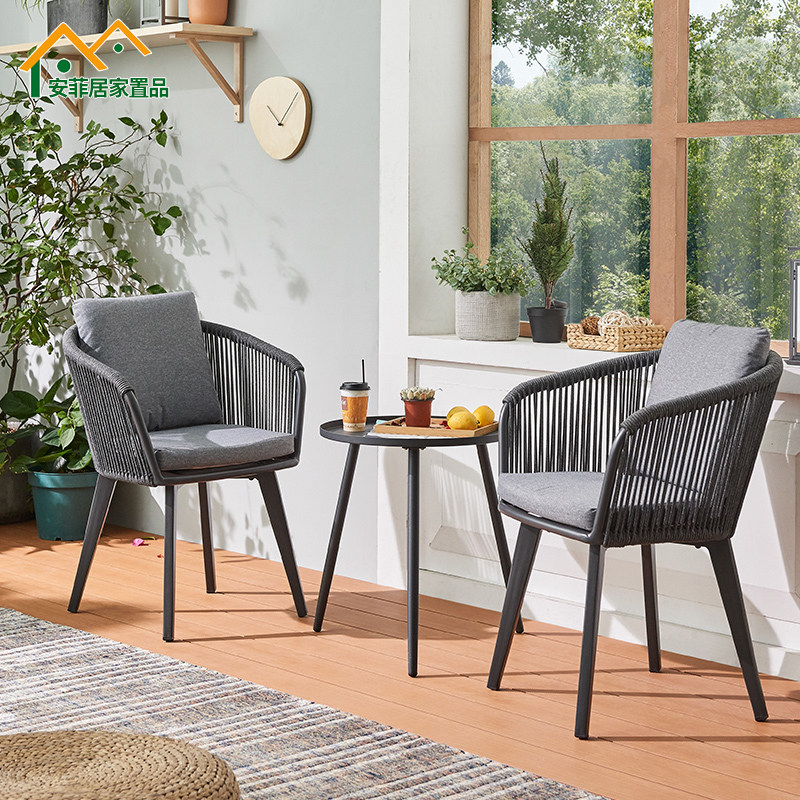 Nordic Balcony Casual Table And Chairs Three Sets Outdoor Patio Garden Outdoor Table And Chairs Terrace Cane small tea table Composition