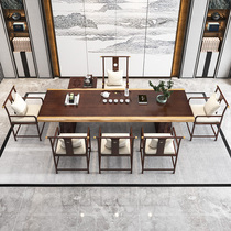 Solid wood large board tea table and chair combination New Chinese living room household tea table Modern simple Zen tea set