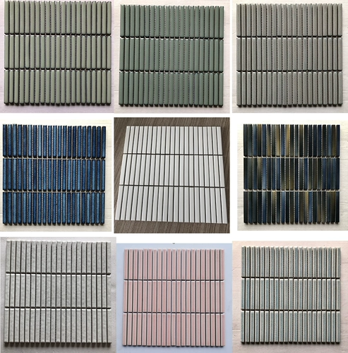 Керамическая печь, позади, маленькие длинные палочки мозаика черная, белая, синяя, зеленая, розовая ресторан простые современные плитки для ванной комнаты