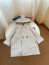 2024 new autumn and winter girls cute two-color rabbit woolen coats for baby girls stylish thickened cartoon woolen coats
