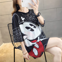 Ice silk mesh quick-drying clothes womens hollow dress womens cartoon long T-shirt skirt long large size personality summer clothes