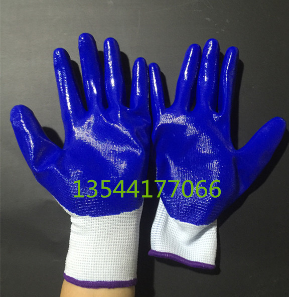Nylon Soaked Micellated Labour gloves hanging rubber anti-wear and acid and alkali resistant industrial gloves blue rubber gloves-Taobao