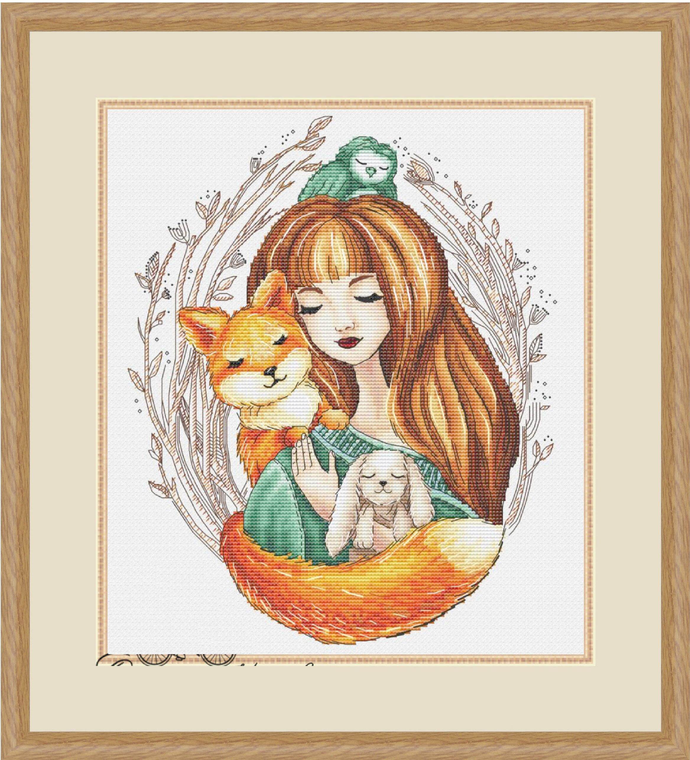 (Cat Cat Embroidery Workshop) R Line Self-matching pieces-The long hair girl with a fox
