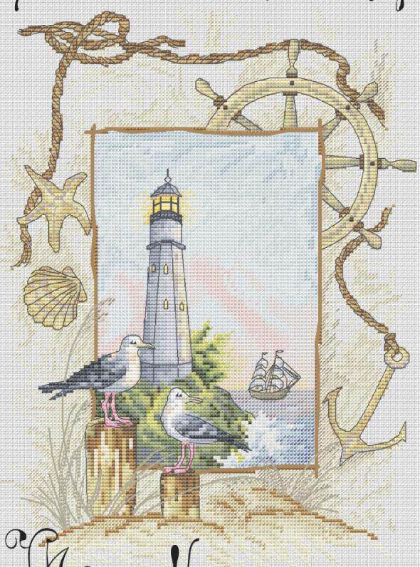 (Cat Cat Embroidery Workshop) R Line self-supporting pieces-lighthouse and seagull MM191014