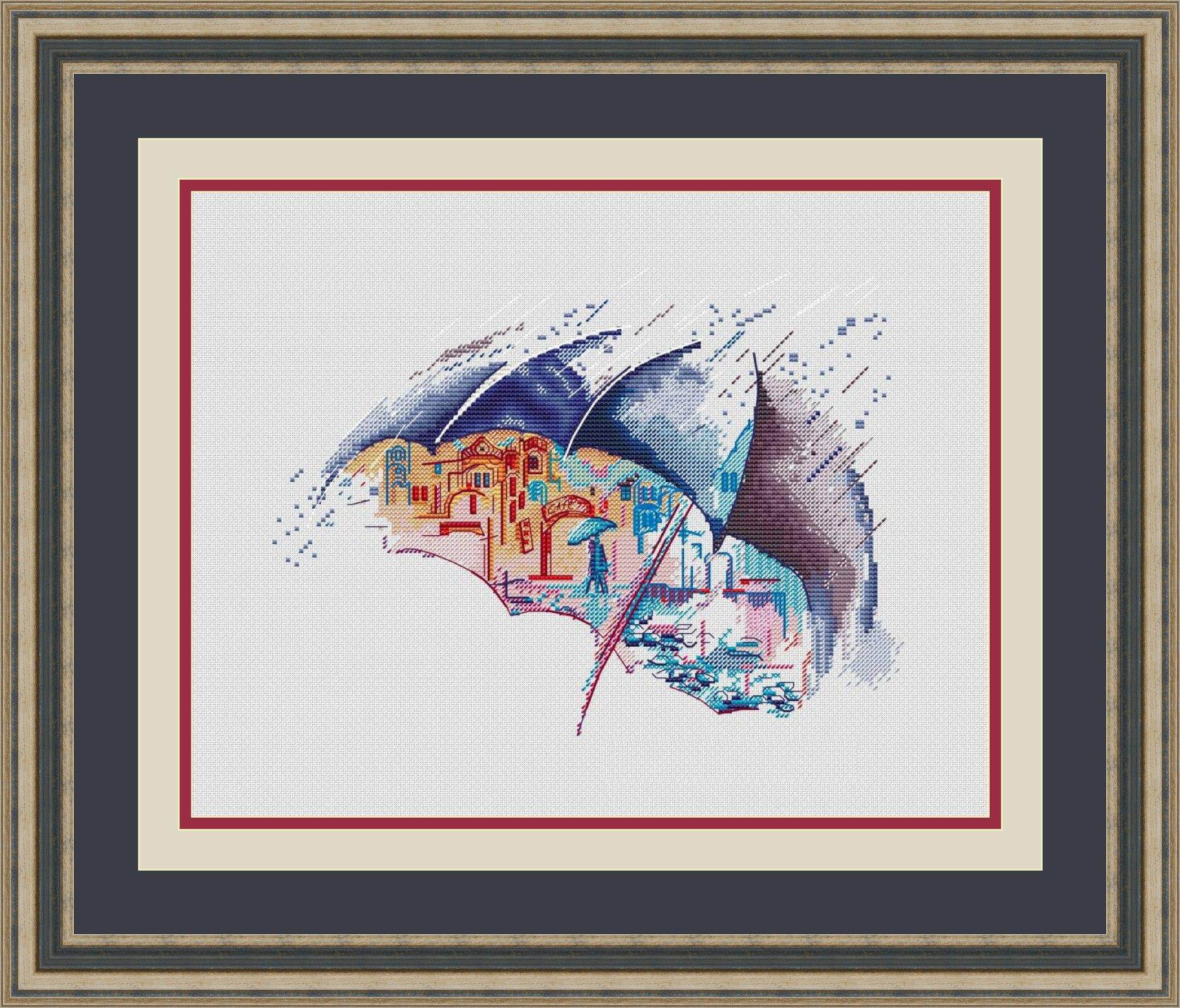 (Cat Cat Embroidery Square) R line self-supporting parts--Watercolor City Series-Umbrella