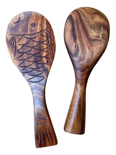 Creative Natural Teak Wood Unpainted Solid Wood Fish-Shaped Small Rice Spoon, Thickened and Can Stand, Rice Serving Spoon, Rice Cooker Spoon, Household Spoon