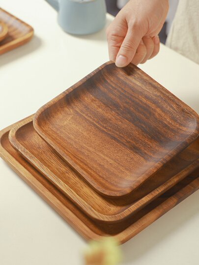 Retro Simple Solid Wood Tray Rectangular Household Acacia Wood Plate Dining Plate Wooden Plate Coffee Tea Cup Plate