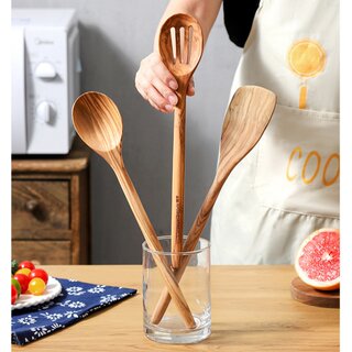 Simple Wooden Household Non-Stick Pan Long-Handled Cooking Spatula Solid Wood Spatula Cooking Spoon Salad Utensils Kitchenware Set