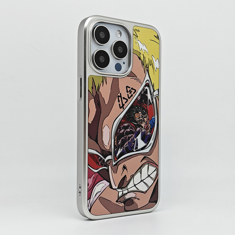 Donquixote Doflamingo One Piece Anime Pink Yellow Tan Illustration iPhone Case