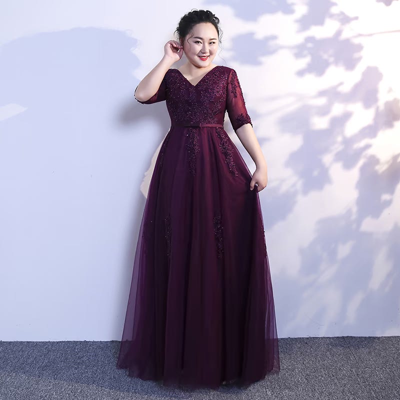 2026 New Evening Dress for Women, Plus Size, for Chubby Girls, Banquet, 100kg Purple Slimming Host Performance Dress, Long Style