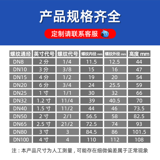 304 스테인레스 스틸 내부 및 외부 와이어 유니온은 316 정밀 주조 육각 나사 오일 나사 조인트 및 오일 절약 스레드 나사 조인트로 구성됩니다.