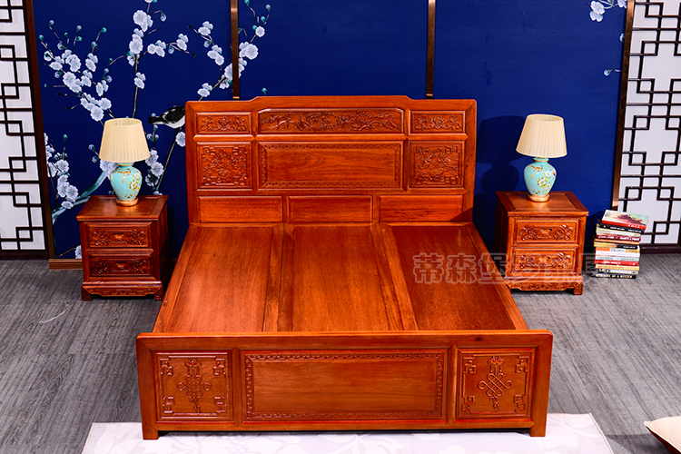 Disenbaoluo khắc rắn giường gỗ Merbau gỗ Minh và nhà Thanh cổ gỗ gụ giường đôi đồ nội thất bằng gỗ hồng châu Á - Giường giường tầng cho bé