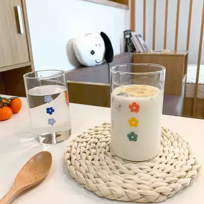 ins Yayfeng girl colorful flower glass glass milk juice cup homemade simple water Cup Breakfast Milk Cup