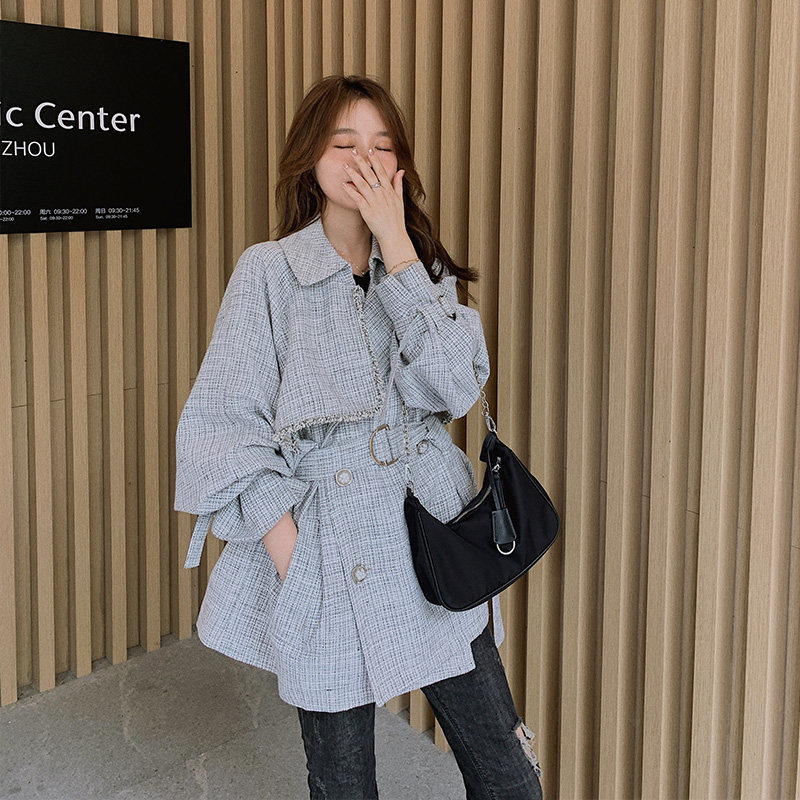 Small fragrant wind jacket female spring autumn 2022 new name Yuanyuan 100 lapped Korean version loose style early spring in the long version of the wind