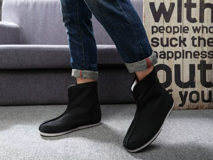 Giày nam Hanfu Hàng ngàn lớp Trở lại Zipper Booties Phong cách Trung Quốc Cặp đôi Trang phục Giày chính thức Boots Vintage Zen Boots