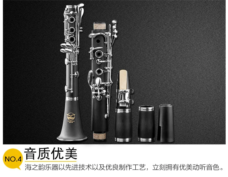 Nhạc cụ clarinet Ebony B nhạc cụ gió đen bằng phẳng Nhạc cụ hòa tấu phương Tây bắt đầu thử nghiệm 17 phím đôi hai