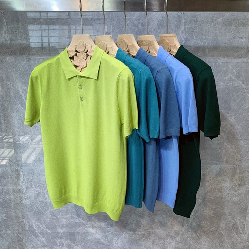 Однотонная трендовая элитная шелковая футболка polo для отдыха, короткий рукав, облегающий крой, в корейском стиле