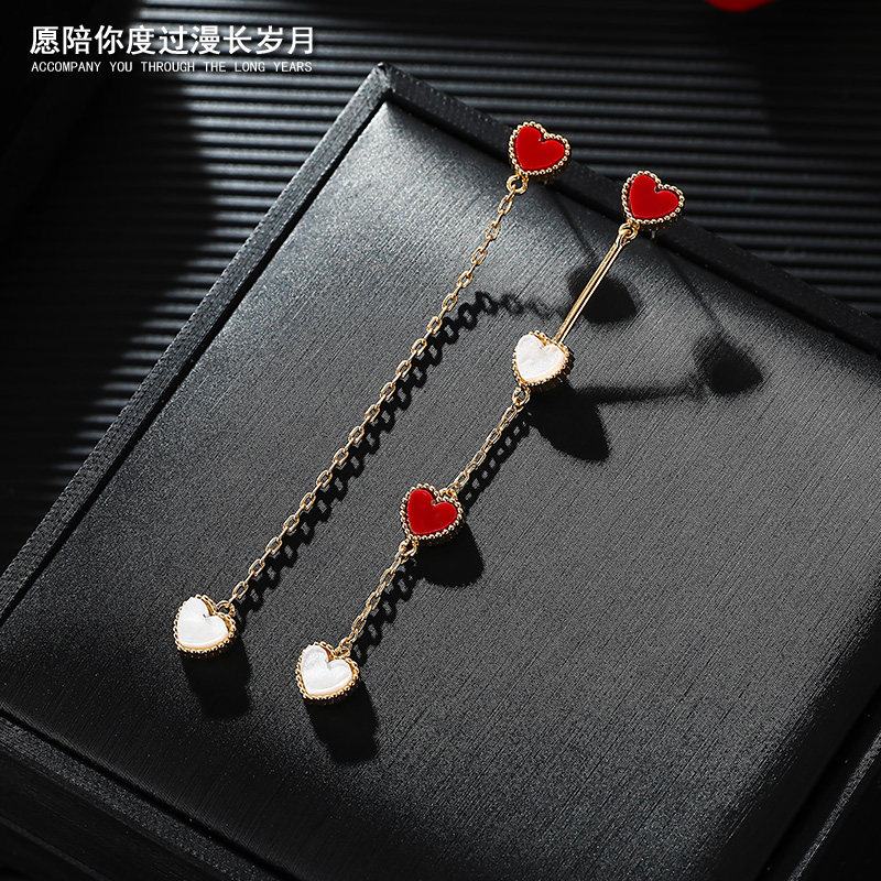 Small Crowdear Clips Without Earbuts Women Earrings South Korea Long Version Ear Pin Asymmetry Brief Loving Fresh Fake Earrings Method