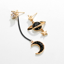 Asymmetric star moon earrings cold wind earrings Korean temperament long earrings without earrings