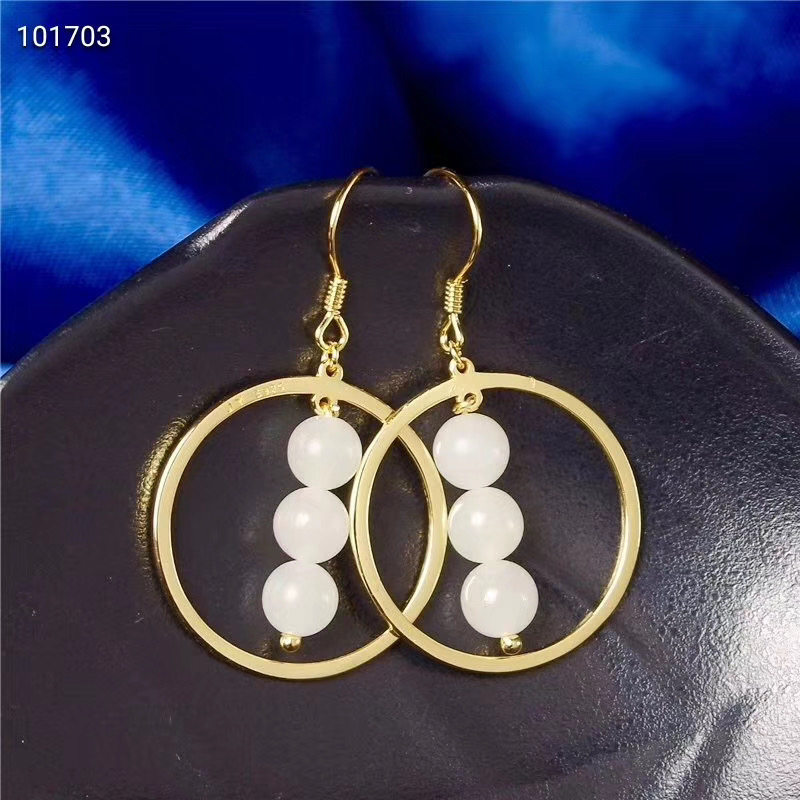 Xinjiang Hetian Sheep Fat Jade Earrings Gold Inlaid Jade Earrings Ring