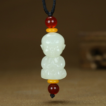 Xinjiang and Tian Yubai jade baby Buddha pendant solid sculpted sweater chain jade pendant 17 33g