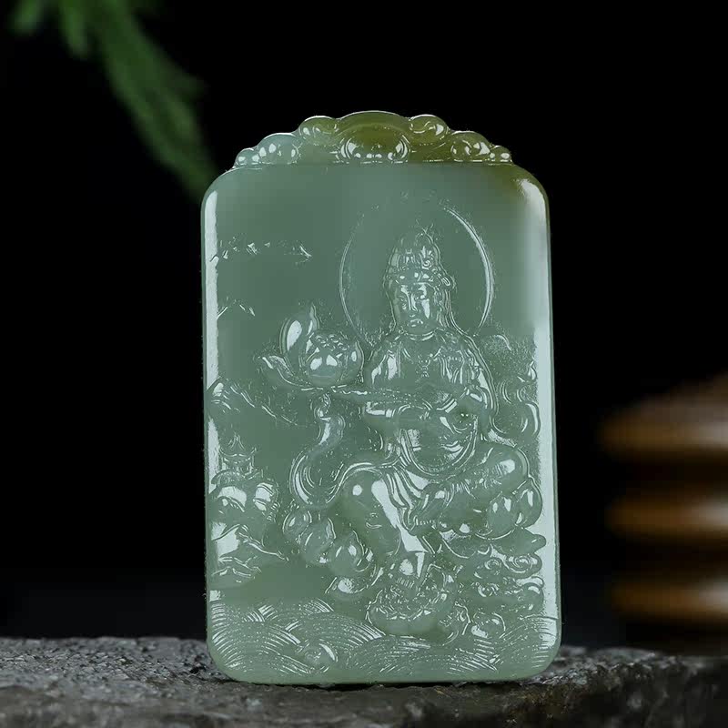 Xinjiang Hetian jade and blue Guanyin Bodhisattva pendant men's pendant natural jade necklace jade brand 49 95g